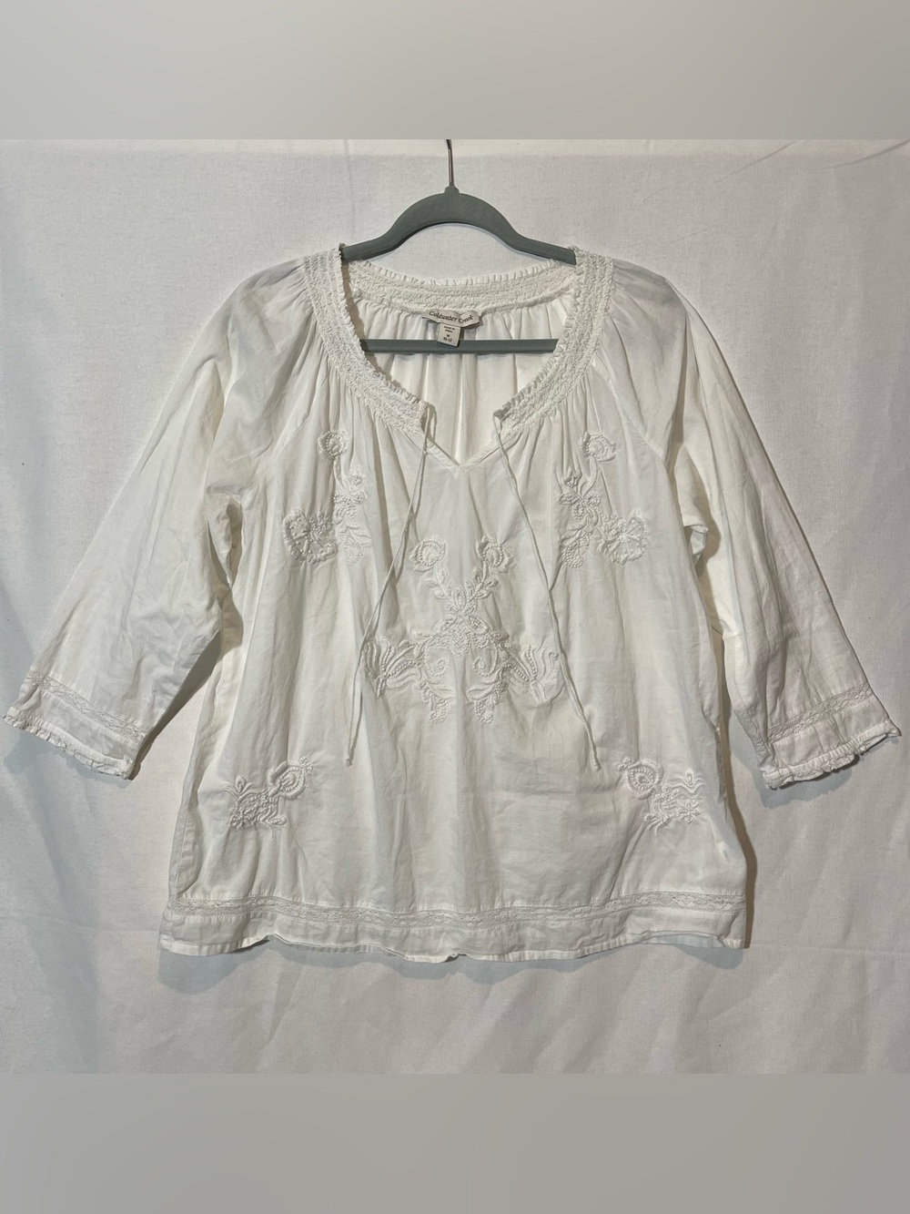 Coldwater Creek White Embroidered Peasant Blouse